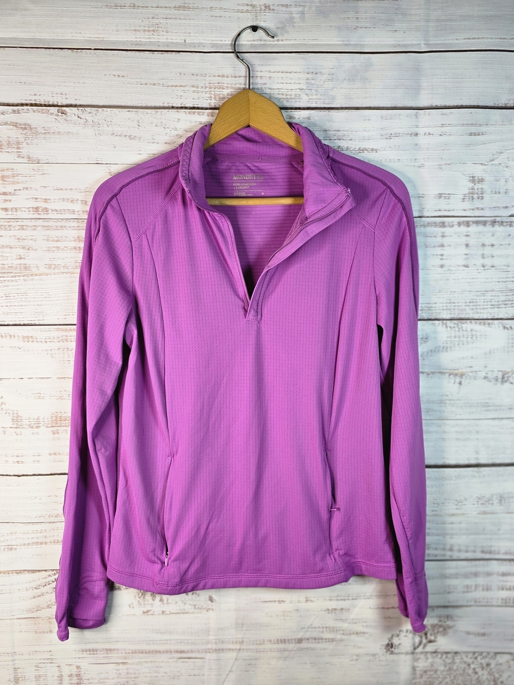 Mondetta Performance + Luxury Purple Quarter Zip Pullover Top Size M